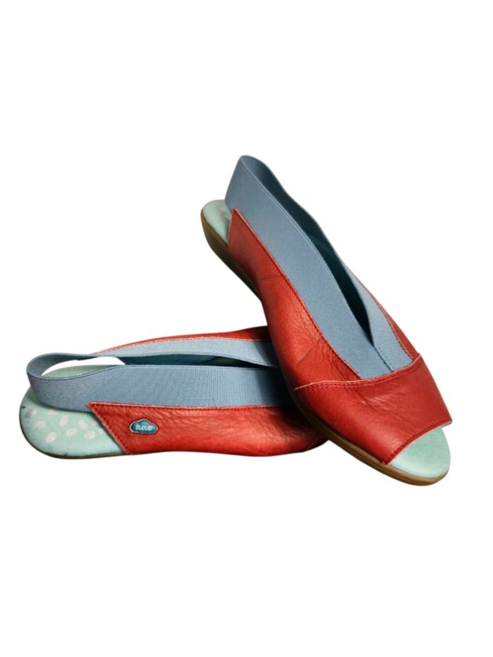 Cloud Caliber Womens 7.5 Slingback Sandals Red Leather Comfy - Picture 4 of 11